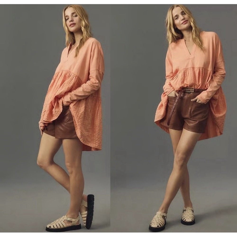 Pilcro Babydoll Top Womens Small Flutter Orange Cotton Viscose Soft Long Sleeve
